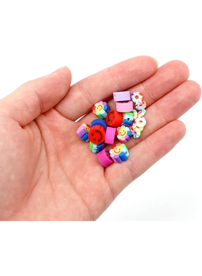 200Pcs Smile Handmade Beads with Color Gasket Polymer Clay Beads Smile Flower Clay Beads Mixed Colors Happy Face Spacer Beads for Jewelry Making, 10mm - Image 3