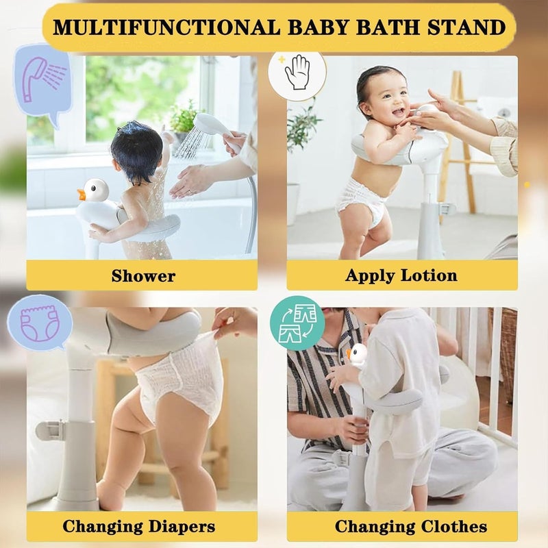 SAMUSAGYAAdjustable Baby Bath Stand with Safety Handle – Foldable Baby Shower Stand with Height Adjustment, Free-Standing Compact Bathtub for Infants & Toddlers - Image 3