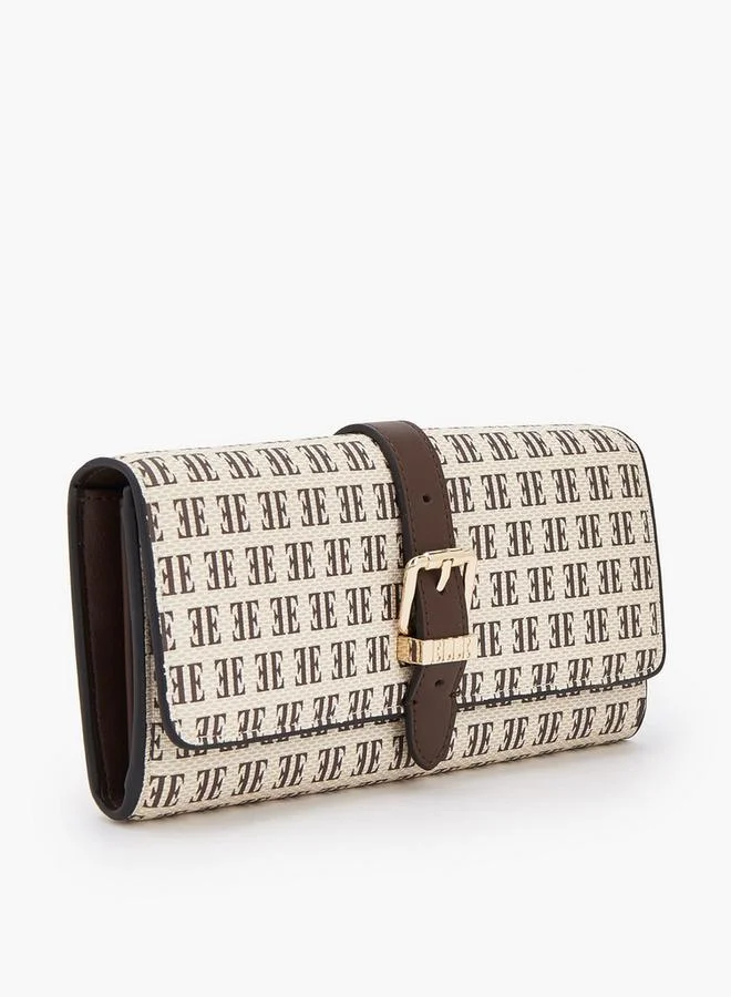 Elle Monogram Print Wallet With Snap Button Closure