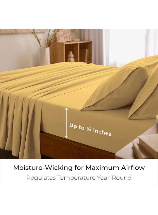 Mellanni King Sheets Set - 4 PC Iconic Collection Bedding - Hotel Luxury, Extra Soft, Cooling Bed Sheets - Wrinkle, Fade, Stain Resistant (King, Yellow) - Image 3