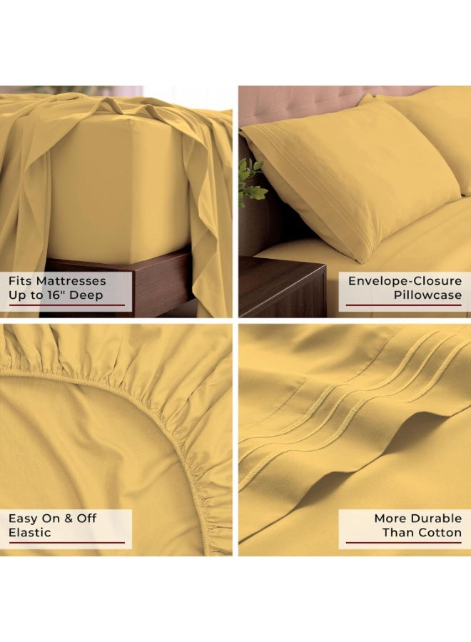 Mellanni King Sheets Set - 4 PC Iconic Collection Bedding - Hotel Luxury, Extra Soft, Cooling Bed Sheets - Wrinkle, Fade, Stain Resistant (King, Yellow) - Image 4
