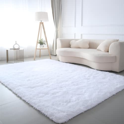 CAIYUECS Ultra Soft Shag Area Rug for Indoor Kids Bedroom Living Room NonSkid Modern Nursery Faux Fur Fluffy Plush Rugs for Home Decor 5x7 Feet White