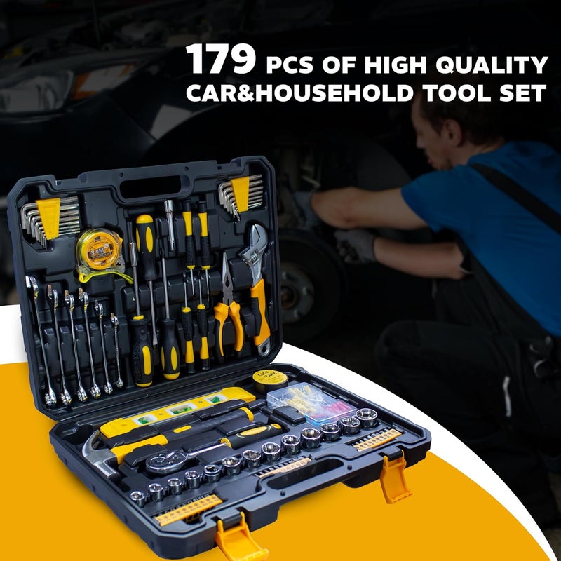 IBELL TOOLS iBELL TB179-7 Professional Tool Kit with Ratchet Set, 179-Piece Hand Tool Set with Sockets, Wrenches, Screwdrivers, Precision Bits & Case for Mechanics & Home Use - Image 4