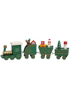 Generic Wooden Train Tree Ornament Colorful Décor with Snowflake, Snowman, Reindeer, Wooden houses, Kids Toy Gift Holiday Party Decorations Green  - Image 1