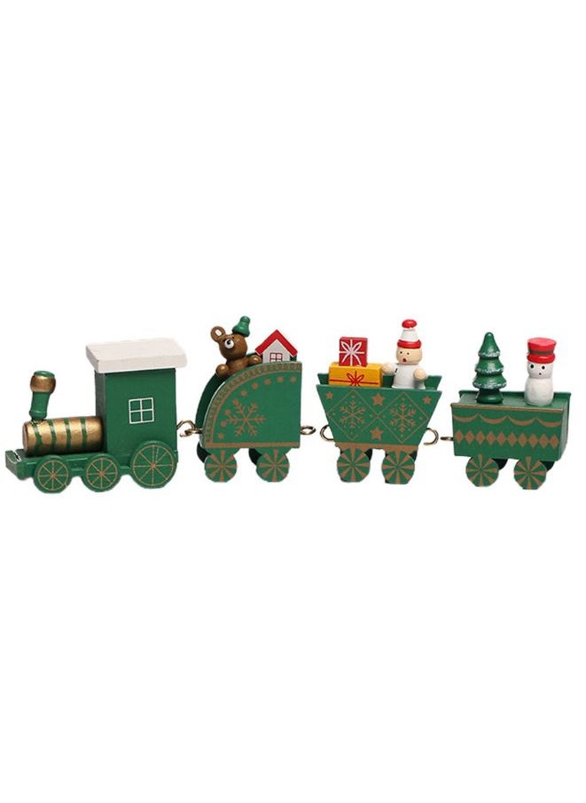 Wooden Train Tree Ornament Colorful Décor with Snowflake, Snowman, Reindeer, Wooden houses, Kids Toy Gift Holiday Party Decorations Green  - Image 1