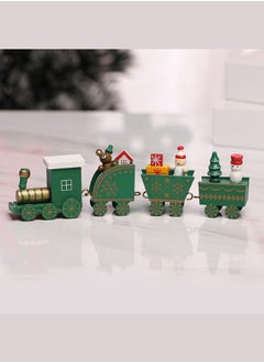 Generic Wooden Train Tree Ornament Colorful Décor with Snowflake, Snowman, Reindeer, Wooden houses, Kids Toy Gift Holiday Party Decorations Green  - Image 2
