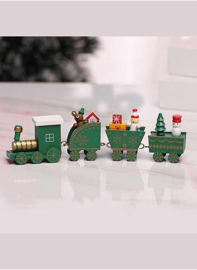 Wooden Train Tree Ornament Colorful Décor with Snowflake, Snowman, Reindeer, Wooden houses, Kids Toy Gift Holiday Party Decorations Green  - Image 2