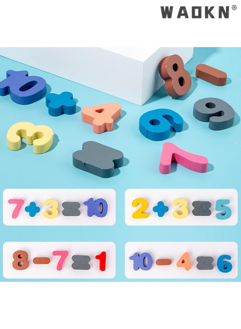 WAOKN Wooden Number Puzzles Toys for Toddlers, Preschool Educational Toys，7-in-1 Color Alphabet Shape Number Sorting Fishing Game Toys, Wooden Puzzles for Fishing, Counting, Sorting, Best Gift - Image 4