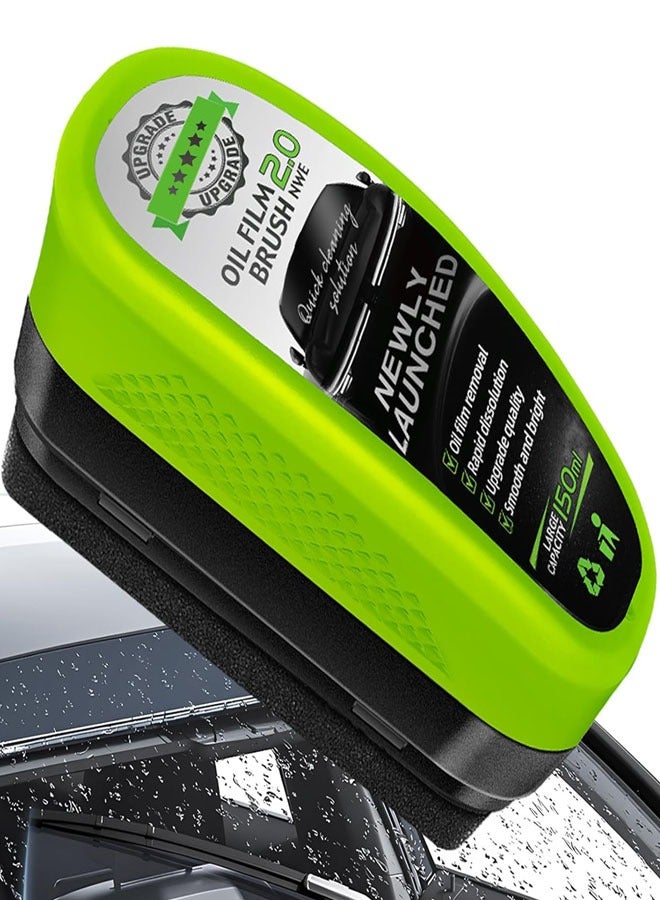 Generic Automotive Oil Film Cleaning Brush, Reusable 2025 New Car Glass Cleaning Board with Clean the towel for Windshield Improves Clarity and Visibility 1 Set, Green.  - Image 2