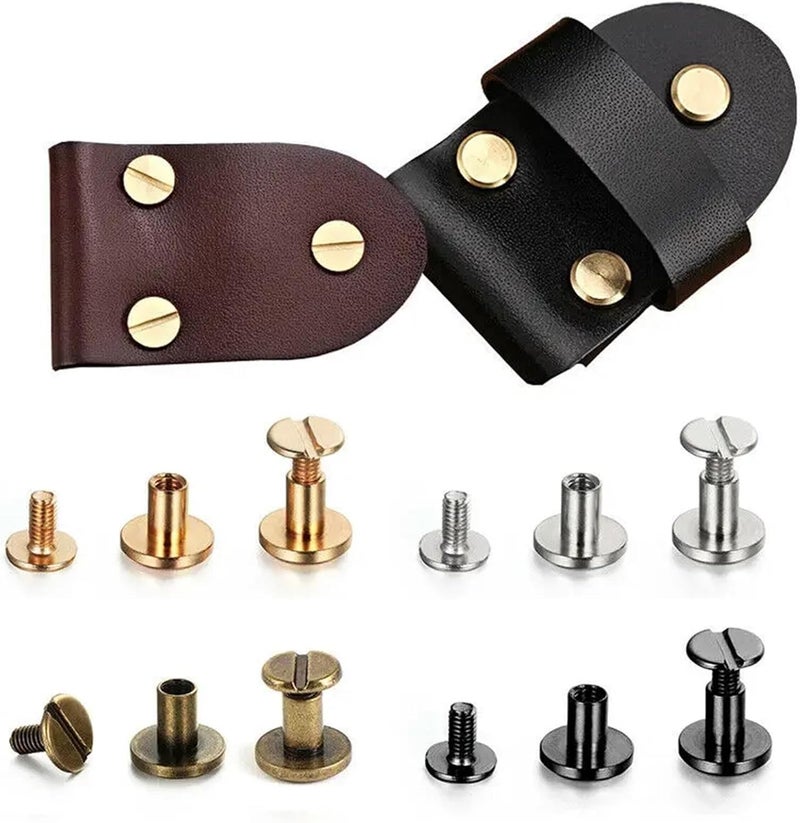 Chicago Screw 200Sets Flat Belt Screws Nail Rivets Solid Female Rivet Slotted Stud Head Luggage Leather Metal Craft(Gold,5x10mm) - Image 3