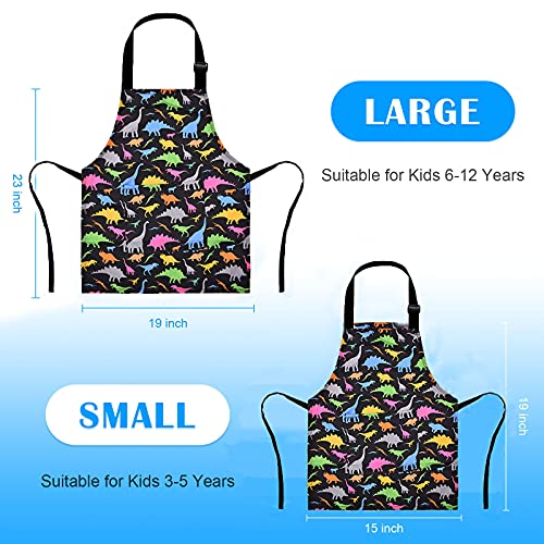 MRYUWB Kids Boys Dinosaur Apron with Pockets, Girls Aprons for Cooking, Painting, Kitchen Chef Apron for Children 3-12 Years (Black & Dinosaurs, Small (3-5 Years)) - Image 5