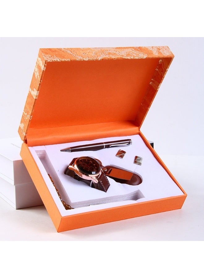 OLUDENIZ Men's Luxury Business Gift Set – Watch, Pen, Keychain, Misbaha, Cufflinks in Elegant Orange Box  - Image 2