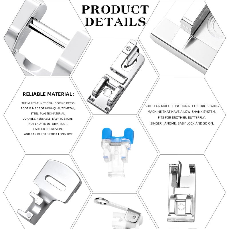 Cynailli 11 Pcs Sewing Machine Presser Foot Set, Sewing Machine Foot, Straight Stitch Foot, Roller Foot, Presser Feet Fits for Brother, Babylock, Singer, Janome, and Most of Low Shank Sewing Machines - Image 4