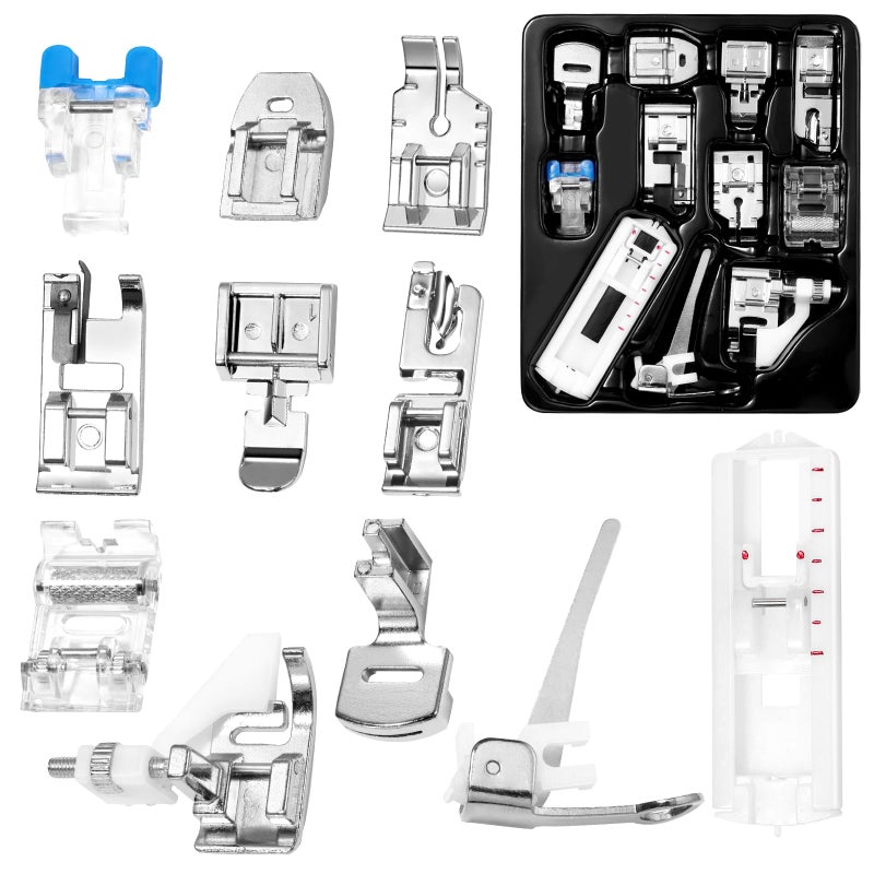 Cynailli 11 Pcs Sewing Machine Presser Foot Set, Sewing Machine Foot, Straight Stitch Foot, Roller Foot, Presser Feet Fits for Brother, Babylock, Singer, Janome, and Most of Low Shank Sewing Machines - Image 1