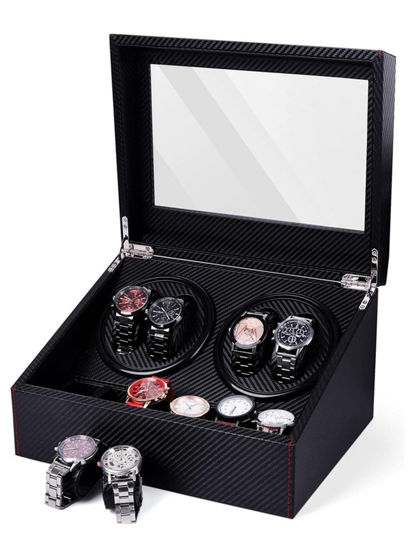 HomarKet Automatic Watch Winder with 4 Quiet Running Motor Watch Winding Display+ 6 Flexible Watch Pillows Luxury Fiber Leather Storage Case for Man/Woman's Watches- AC Adapte - Image 1