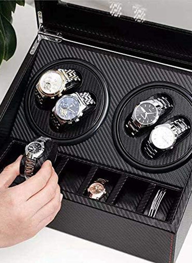 HomarKet Automatic Watch Winder with 4 Quiet Running Motor Watch Winding Display+ 6 Flexible Watch Pillows Luxury Fiber Leather Storage Case for Man/Woman's Watches- AC Adapte - Image 4