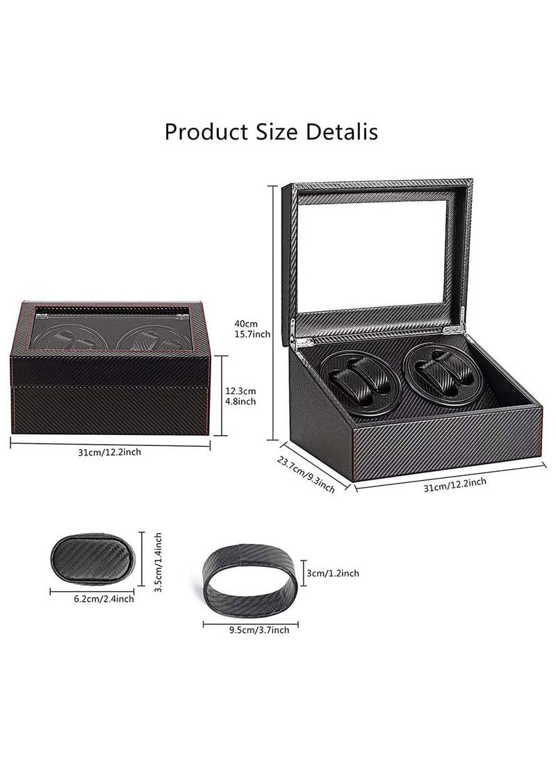 HomarKet Automatic Watch Winder with 4 Quiet Running Motor Watch Winding Display+ 6 Flexible Watch Pillows Luxury Fiber Leather Storage Case for Man/Woman's Watches- AC Adapte - Image 2