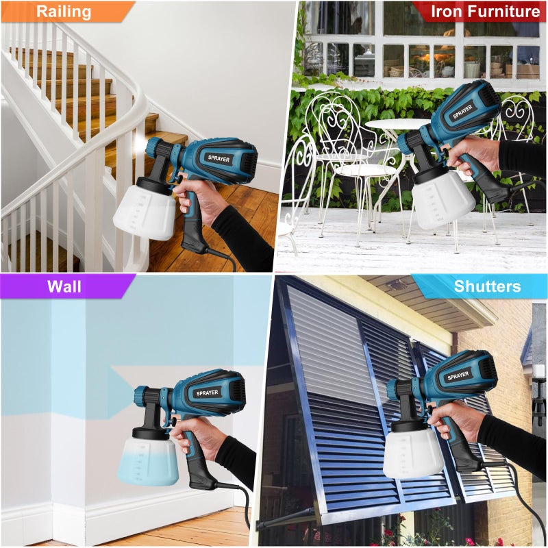 VONFORN Paint Sprayer, 700W HVLP Spray Gun with Cleaning & Blowing Joints, 4 Nozzles and 3 Patterns, Easy to Clean, for Furniture, Cabinets, Fence, Walls, Door, Garden Chairs etc. VF803 Blue - Image 5