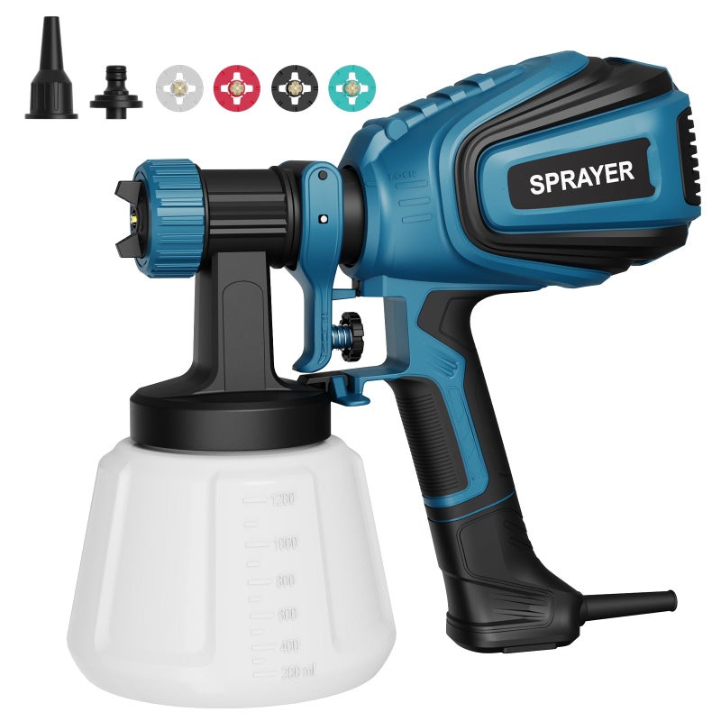 VONFORN Paint Sprayer, 700W HVLP Spray Gun with Cleaning & Blowing Joints, 4 Nozzles and 3 Patterns, Easy to Clean, for Furniture, Cabinets, Fence, Walls, Door, Garden Chairs etc. VF803 Blue - Image 1