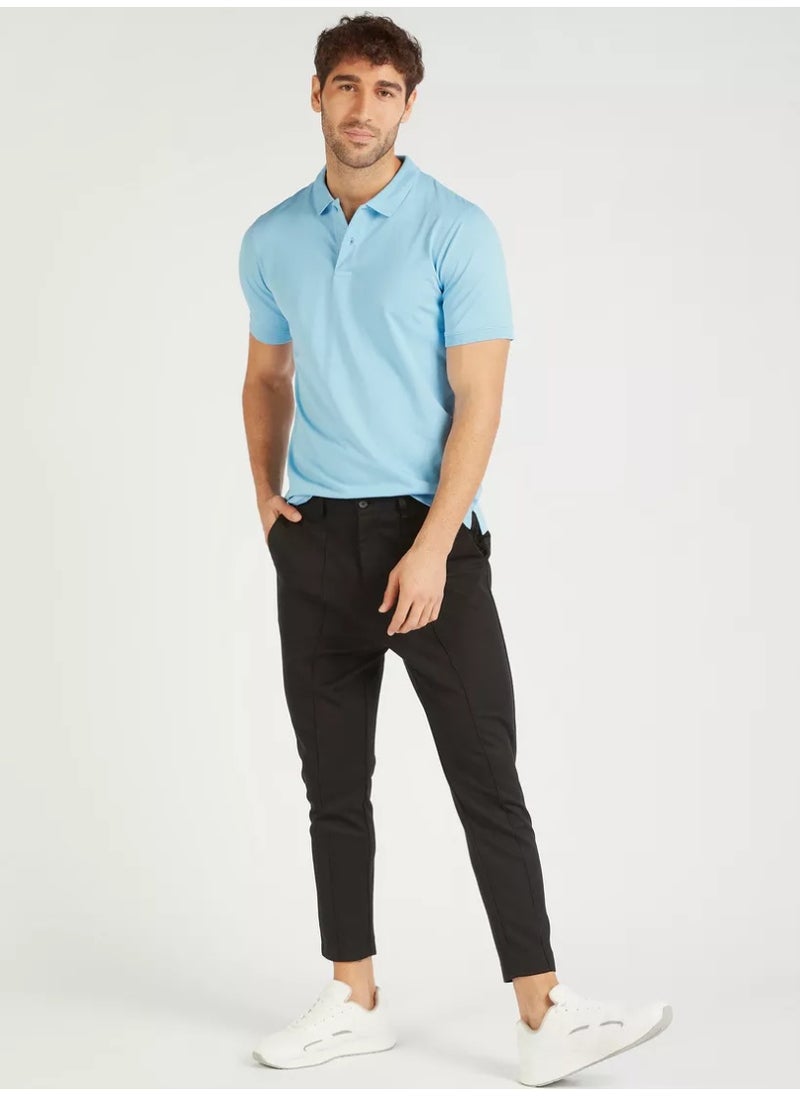 LOUD UNIVERSE Mens Sky Blue Plain Cotton Pique Summer Fabric Mens Polo Shirt  - Image 3