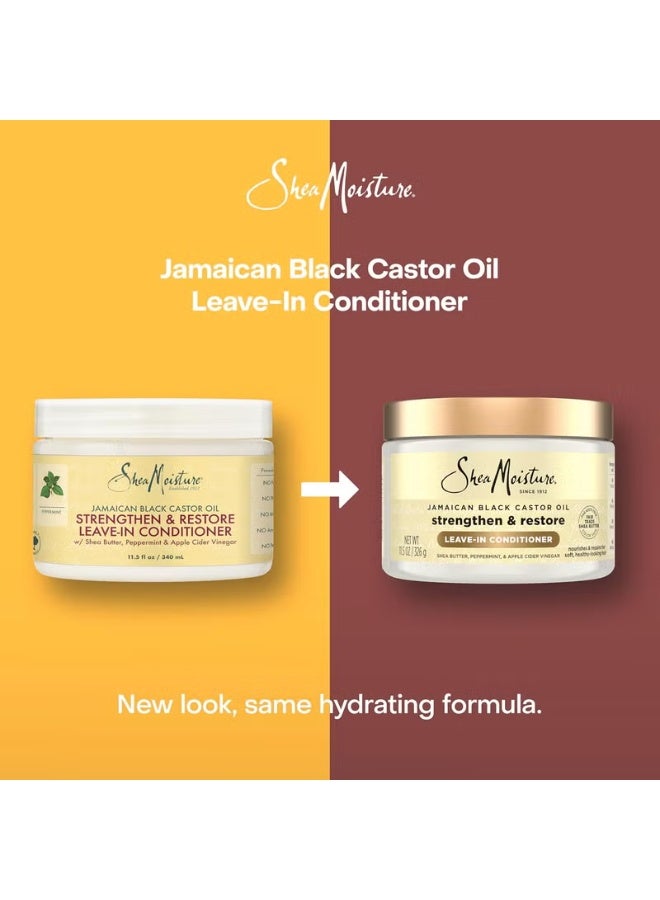 Shea Moisture Jamaican Black Castor Oil Leave-In Conditioner 11.5oz | Strengthens, Softens & Detangles Damaged Hair | With Shea Butter, Peppermint & Apple Cider Vinegar – Original - Image 3