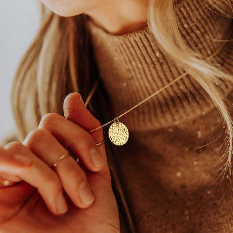 LOYATA Gold Pendant Necklaces for Women-Simple 14K Gold Round Circle Pendant Necklace Dainty Charm Necklace Jewelry Gifts for Women - Image 2
