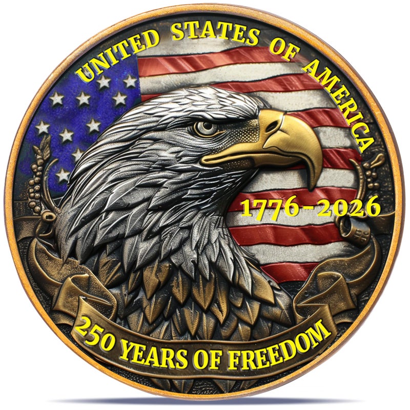 Zyviacy USA 250th Anniversary Commemorative Coin - American Eagle & Patriotic Symbols Collectible - America 250 Merchandise for Celebration & Gifting (1776-2026) (250 Eagle) - Image 1