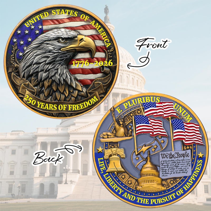 Zyviacy USA 250th Anniversary Commemorative Coin - American Eagle & Patriotic Symbols Collectible - America 250 Merchandise for Celebration & Gifting (1776-2026) (250 Eagle) - Image 4