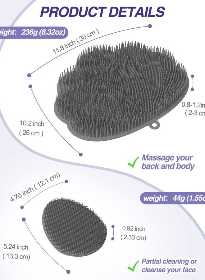 Manmihealth Upgrade Shower Foot Massager Scrubber & Bath Glove Set(2 PCS), Hands-Free Back Scrubber for Shower, Wall-Mounted Shower Brush with Body & Face Scrubber and Free Adhesive Hook. (Gray) - Image 4