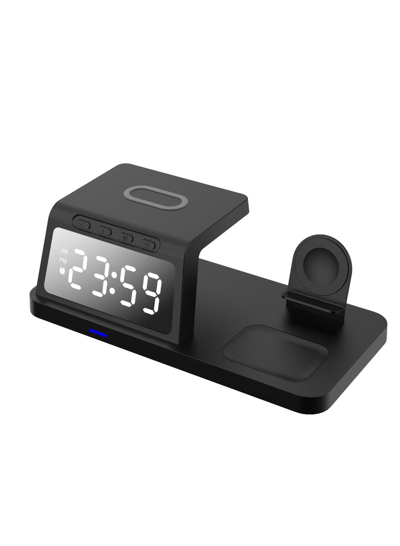 LED Alarm Clock with Fast Wireless Charging Station for iPhone 16/15/14/13/12 All Series & AirPods & iWatch & Samsung/Huawei/Xiaomi- Black - Image 3
