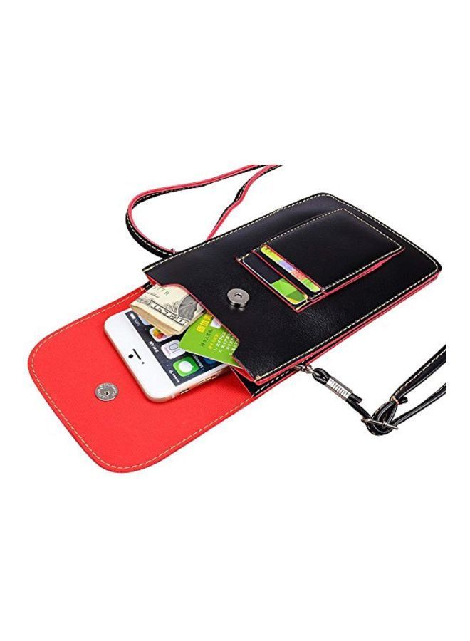 NIBEMINENT Crossbody Vertical Wallet Case For Alcatel Idol 5 Cricket/CameoX / U51 Black/Red - Image 3