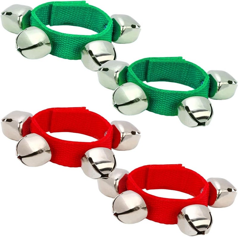 Coolrunner 2pcs/4pcs Band Wrist Bells Christmas Musical Tambourine Wrist Shaking Jingle Bells Percussion Orchestra Rattles (Red+Green) - Image 1