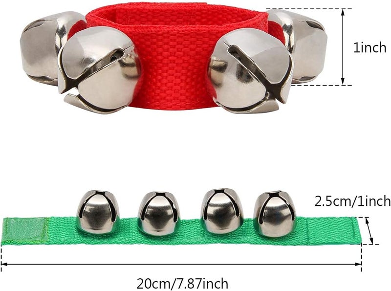 Coolrunner 2pcs/4pcs Band Wrist Bells Christmas Musical Tambourine Wrist Shaking Jingle Bells Percussion Orchestra Rattles (Red+Green) - Image 2