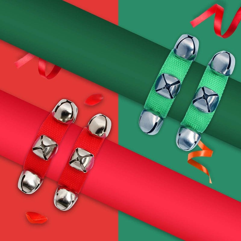 Coolrunner 2pcs/4pcs Band Wrist Bells Christmas Musical Tambourine Wrist Shaking Jingle Bells Percussion Orchestra Rattles (Red+Green) - Image 4