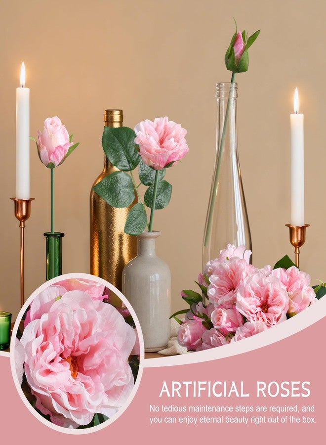 florisso Light Pink Rose Artificial Flowers - 13 Branches Faux Roses for Vase Decor, Wedding Centerpieces & Living Room Accents (Silk Artificial Roses) - Image 3