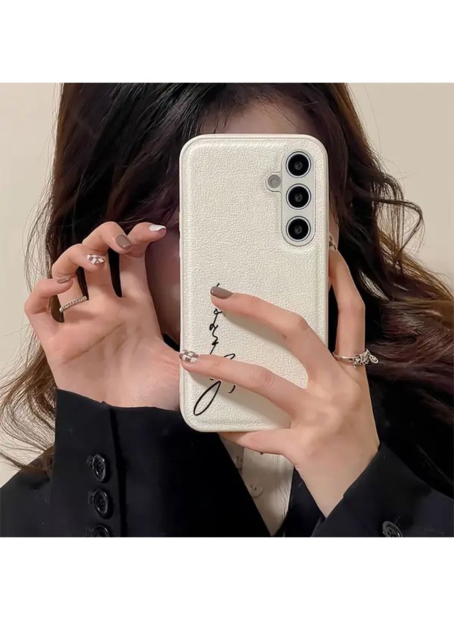 اسم نص مخصص غطاء هاتف جلد صناعي لسامسونج جالكسي إس 23 إف إي أسود - Image 2