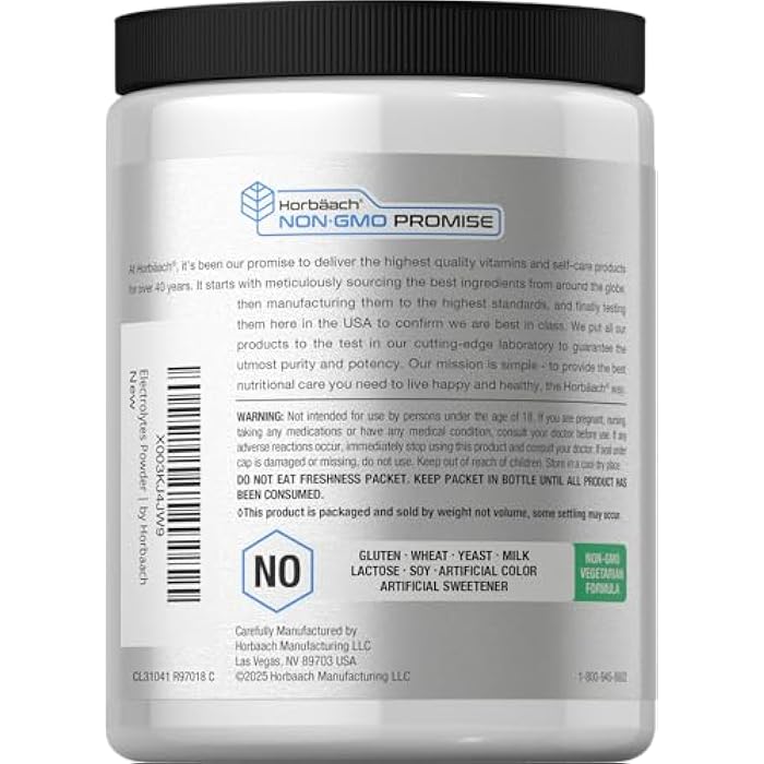 Horbäach Electrolytes Powder | 16 oz | 130 Servings | Hydration Supplement | Vegetarian | Keto-Friendly | Non-GMO, Gluten Free Formula | Lemon Flavor - Image 3