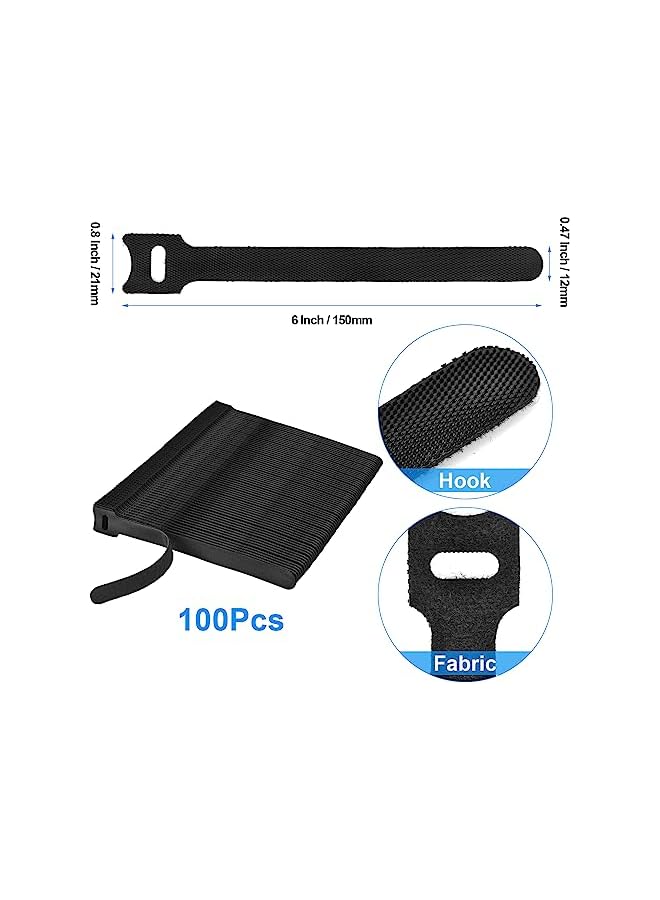 PROMASS promass 100Pcs Fastening Reusable Cable Ties, 6 Inch Adjustable Cord Ties, Cable Management Straps Hook Loop Cord Organizer Wire Ties Reusable  - Image 1