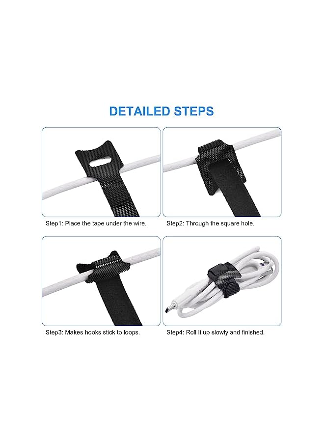 PROMASS promass 100Pcs Fastening Reusable Cable Ties, 6 Inch Adjustable Cord Ties, Cable Management Straps Hook Loop Cord Organizer Wire Ties Reusable  - Image 2