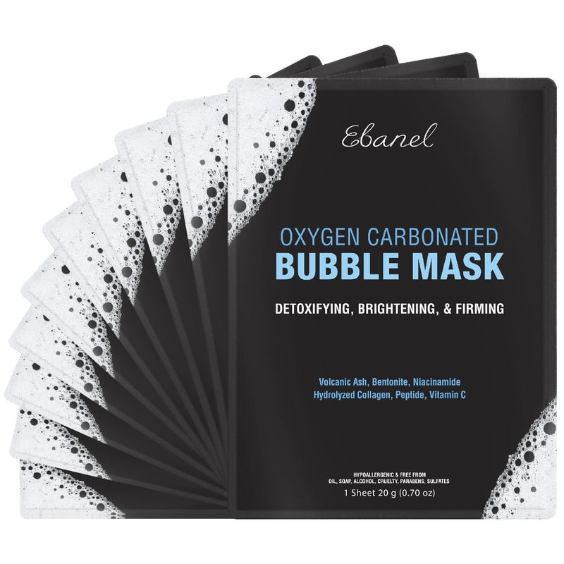 Ebanel 10 Pack Carbonated Bubble Clay Mask Deep Cleansing Face Mask Detox Volcanic Ash and Bentonite Clay Masks with Collagen Peptides Vitamin C Hyaluronic Acid Niacinamide