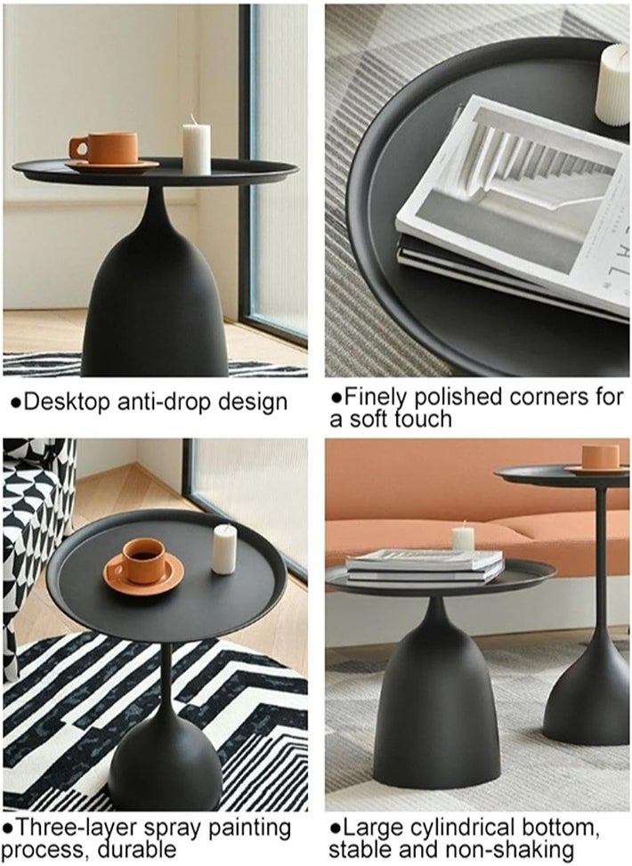 dida-cosmos - Dida-cosmos Set of 2 Iron Round Coffee Table, Simple Design End Table Space Saving Side Table for Living Room Bedroom Center Table (BLACK) - Image 1