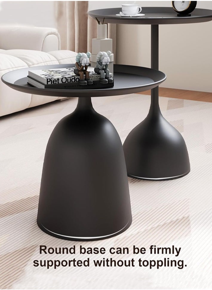 dida-cosmos - Dida-cosmos Set of 2 Iron Round Coffee Table, Simple Design End Table Space Saving Side Table for Living Room Bedroom Center Table (BLACK) - Image 1