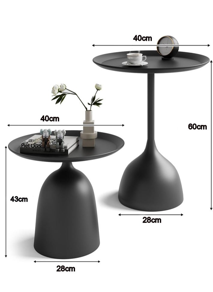 dida-cosmos - Dida-cosmos Set of 2 Iron Round Coffee Table, Simple Design End Table Space Saving Side Table for Living Room Bedroom Center Table (BLACK) - Image 1