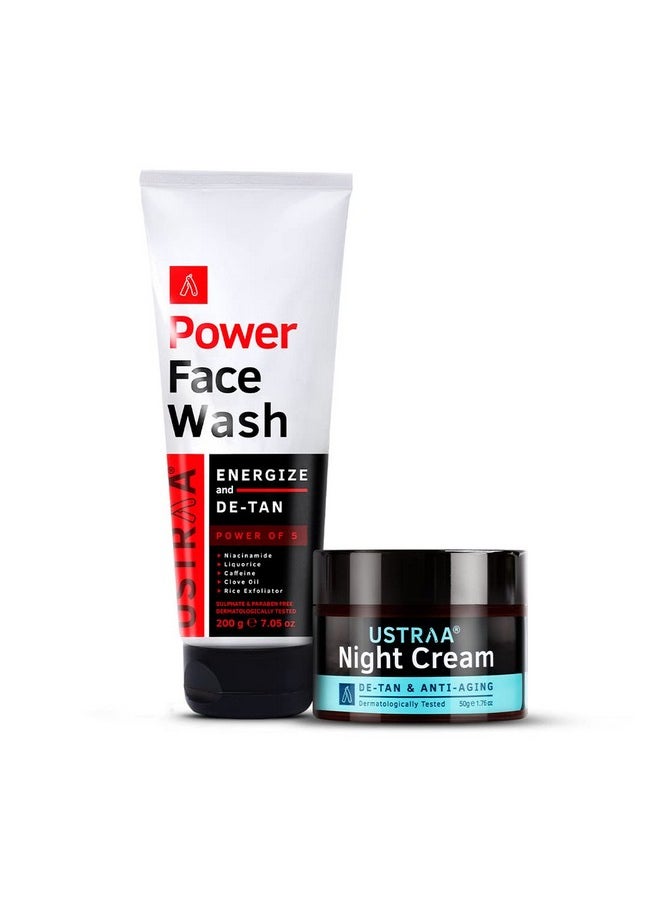 Ustraa - Night Cream Detan & Antiaging 50G Aids In Tan Removal With Niacinamide And Licorice Extract & Power Face Wash 200G Energize And Detan Effective Tan Removal Removes Dead Skin - Image 1