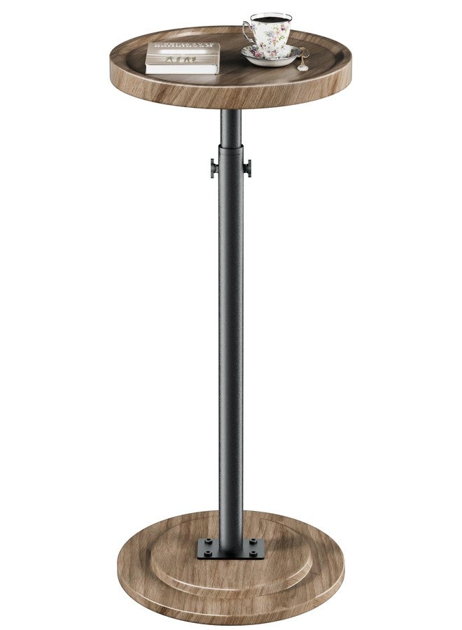 LAKEMID Small Round Side Table,Small Drink Tables,Wood Pedestal Side Table,Height Adjustable Round End Table, Accent Table,Cocktail Table for Living Room,Sofa Couch (Rustic Brown) - Image 1