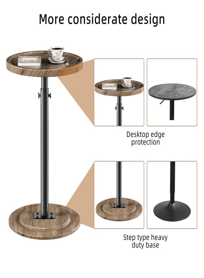 LAKEMID Small Round Side Table,Small Drink Tables,Wood Pedestal Side Table,Height Adjustable Round End Table, Accent Table,Cocktail Table for Living Room,Sofa Couch (Rustic Brown) - Image 2