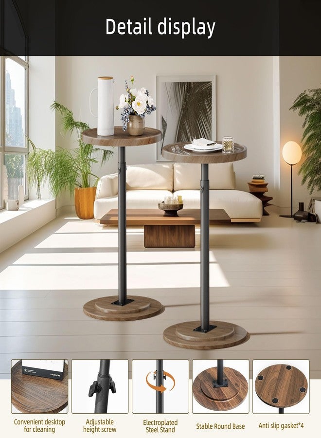LAKEMID Small Round Side Table,Small Drink Tables,Wood Pedestal Side Table,Height Adjustable Round End Table, Accent Table,Cocktail Table for Living Room,Sofa Couch (Rustic Brown) - Image 4