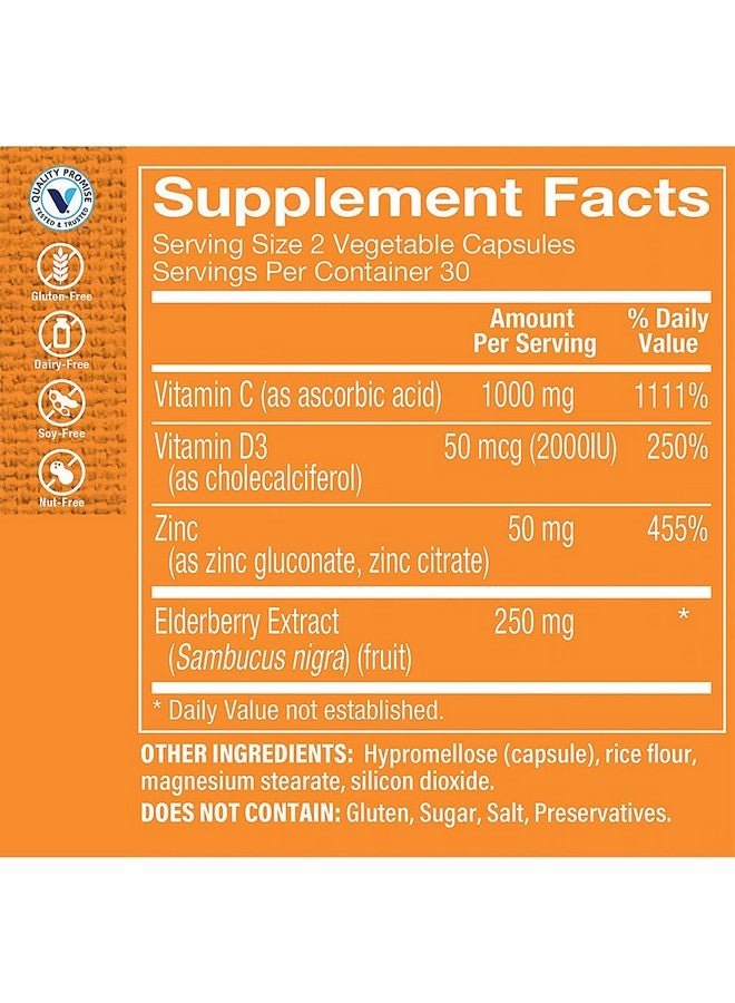 The Vitamin Shoppe Immune Essentials - Vitamin C, Vitamin D3, Zinc & Sambucus Elderberry Extract (60 Capsules) - Image 3