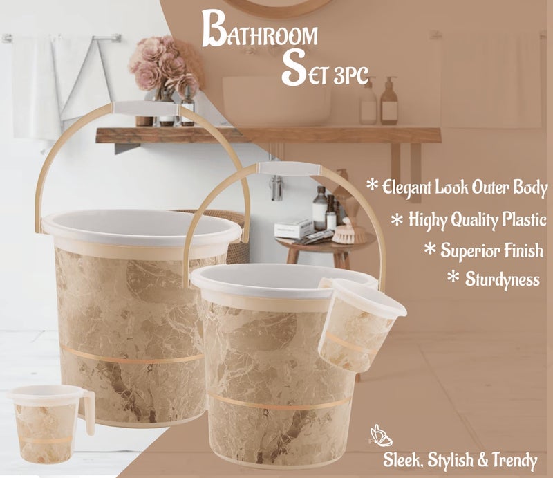 Nabhya 4 pcs Bathroom Accessories Set Plastic Bath Set Bathroom Bucket 20Ltr and Mug 4 Piece Combo Set for Home, Kitchen & Bathroom (Beige) - Image 3