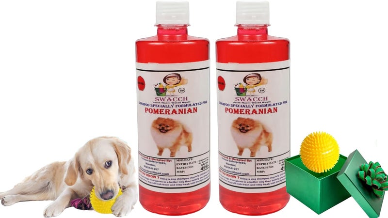 swacch Shampoo | Puppy Safe Shampoo | PH Balanced | Ditch to Itch for Pomeranian Dog Shampoo 500ml Pack of 2 (Jasmine) + Spike Ball Chew Toy Combo Pack - Image 1